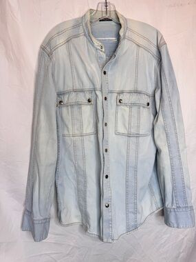 Balmain Men’s Light Wash Denim Button-Up Shirt